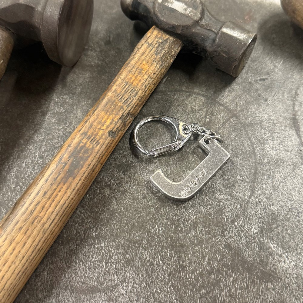 Initial J Touchmarked Pewter Keyring