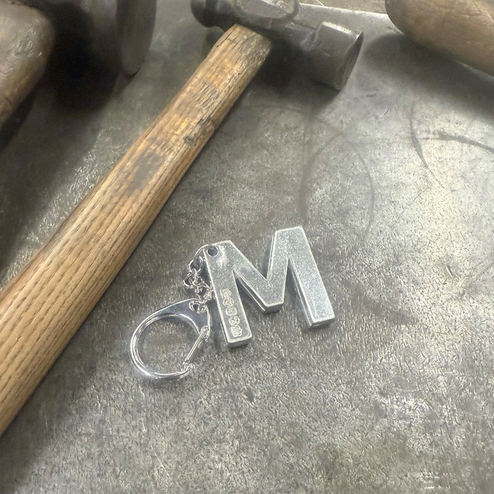 Initial M Touchmarked Pewter Keyring