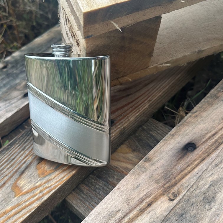 6oz Diagonal Stripe Pewter Kidney Hip Flask
