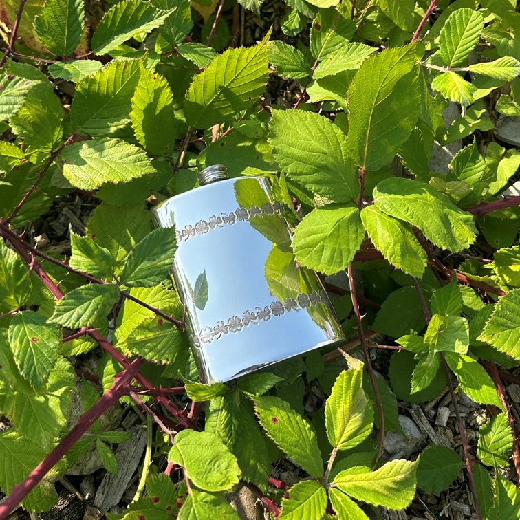 6oz Shamrock Pewter Kidney Hip Flask
