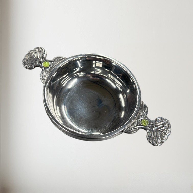 Birthstone Pewter Quaich August With Peridot Stones