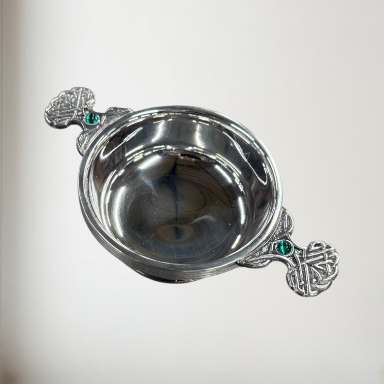 Birthstone Pewter Quaich May With Emerald Stones Birthstone Pewter Quaich May With Emerald Stones