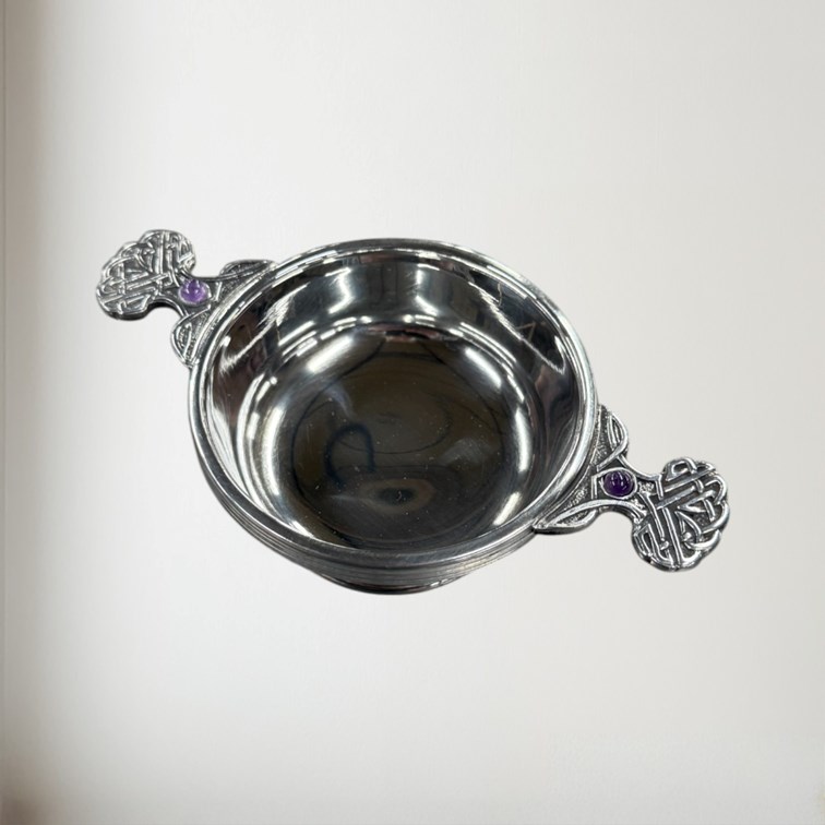 Birthstone Pewter Quaich February With Amethyst Stones Birthstone Pewter Quaich February With Amethyst Stones