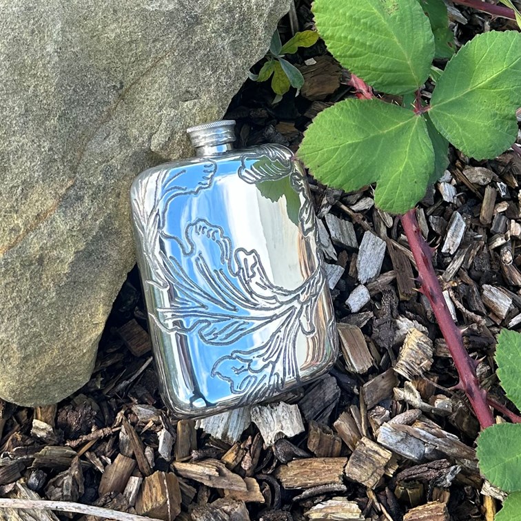 Acanthus Pattern Pewter Pocket Flask