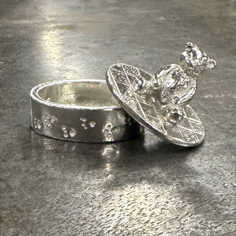 Cast Pewter Teddy Bear Oval Trinket Box