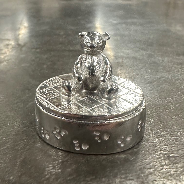 Cast Pewter Teddy Bear Oval Trinket Box