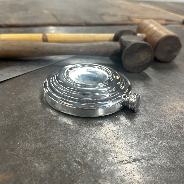 Clay Shot Round Pewter Flask Clay Shot Round Pewter Flask