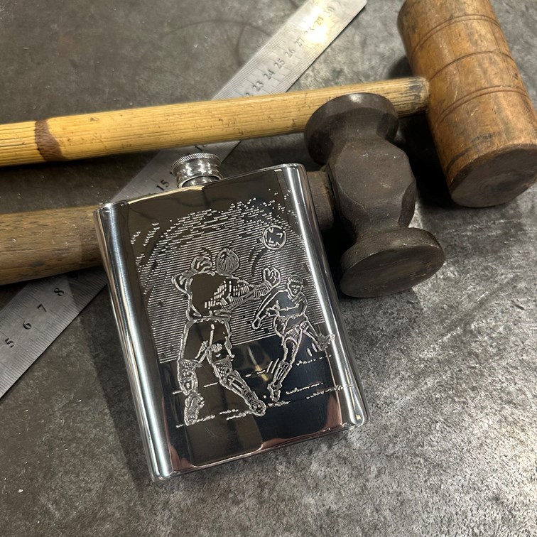 6oz Football Scene Pewter Kidney Hip Flask