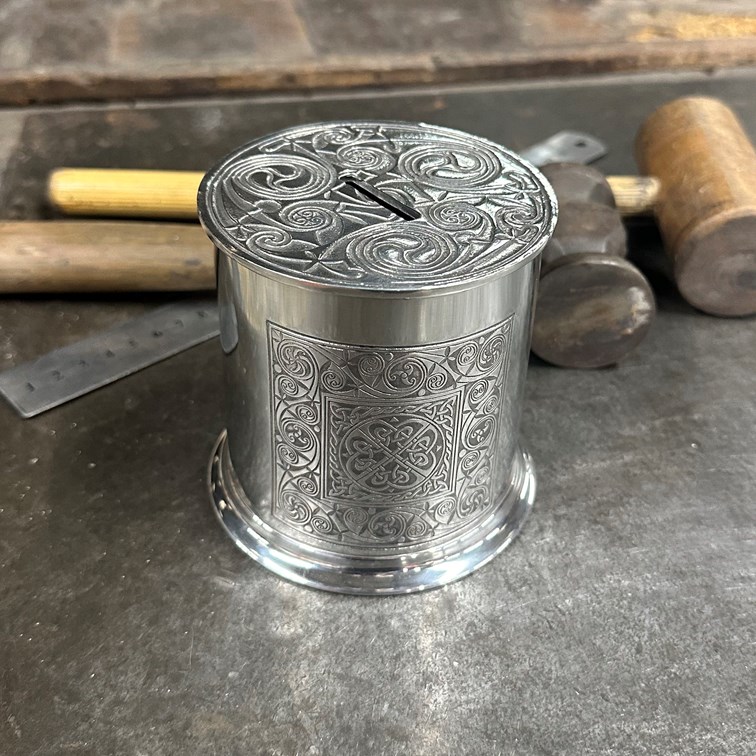 Celtic Spiral Pewter Money Box