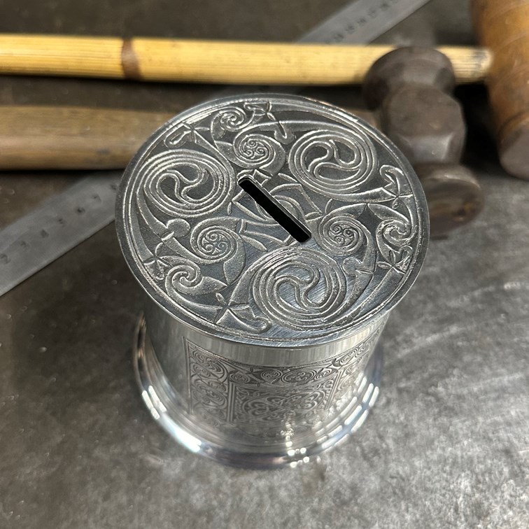 Celtic Spiral Pewter Money Box
