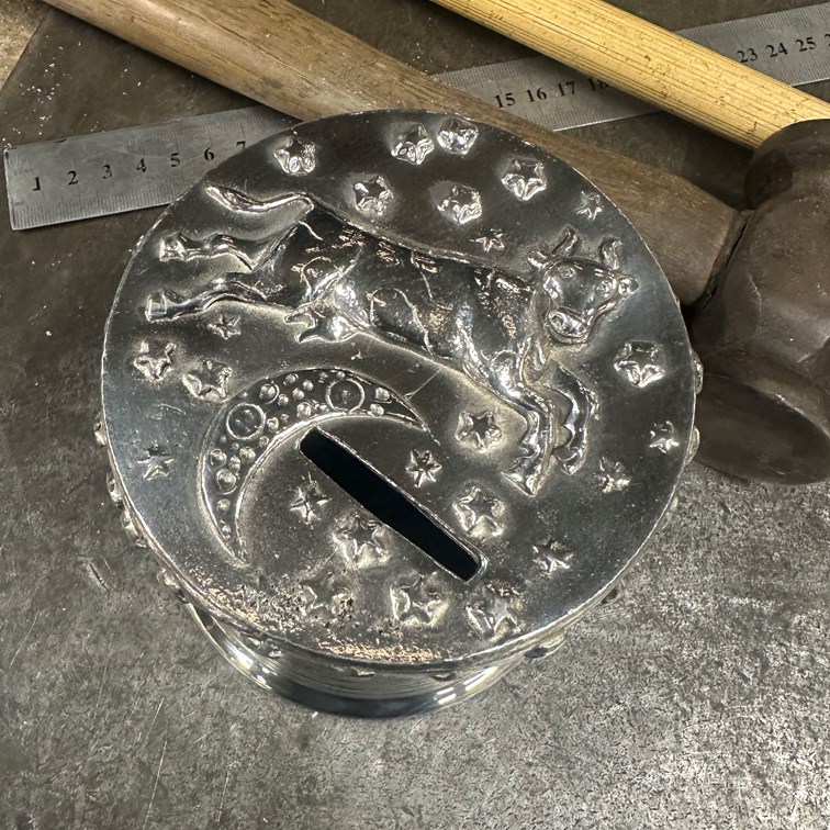 Cow Over The Moon Pewter Money Box