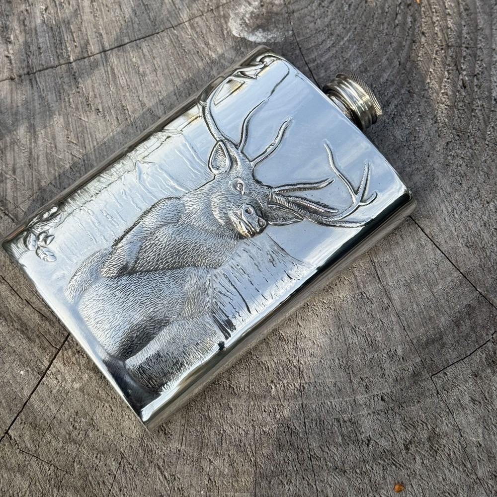 3oz Embossed Monarch of the Glen Top Pocket Flask 3oz Embossed Monarch of the Glen Top Pocket Flask