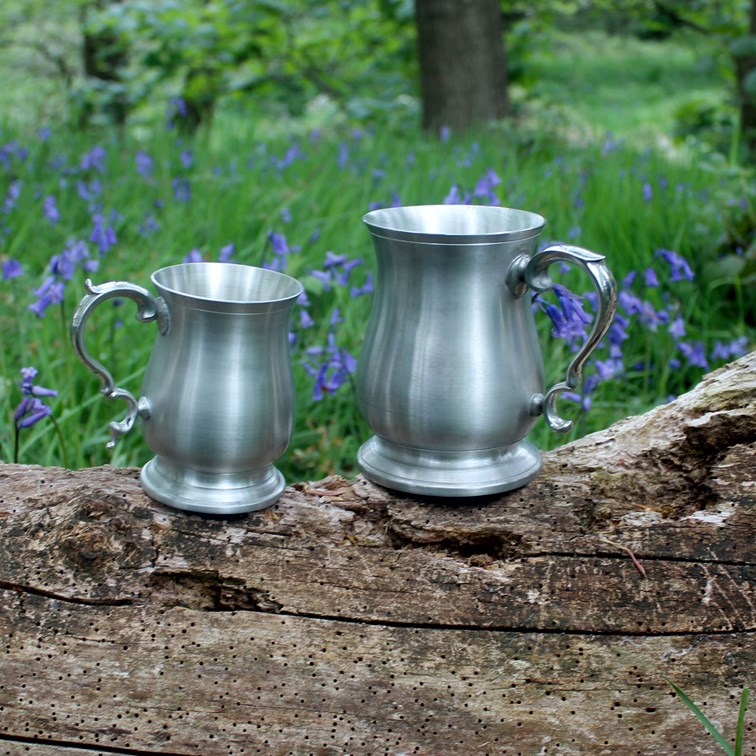 T1 and T1A abbey bell tankards outside with bluebells