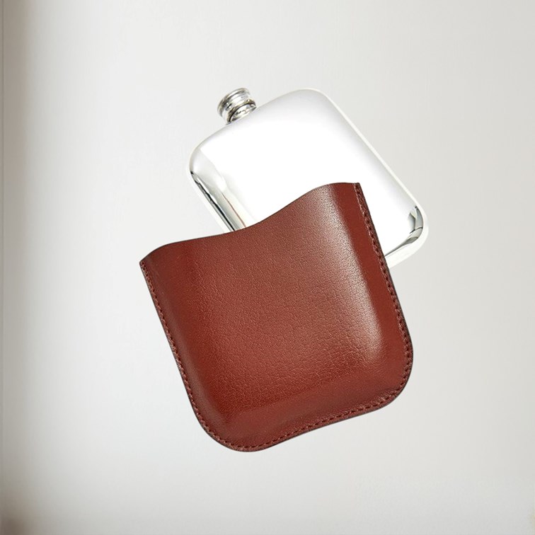 Brown Leather Pouch to fit 6oz pocket flasks  and flask