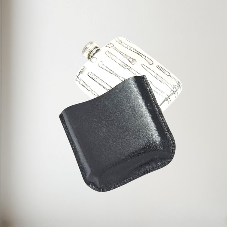 Black Leather Pouch to fit 4oz pocket flasks with flask