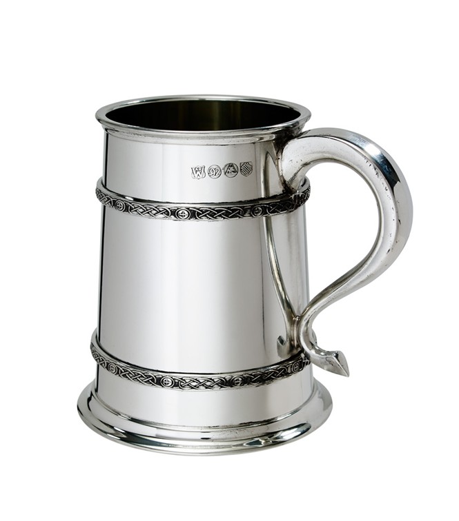 One Pint Double Celtic Bands Pewter Tankard W27CII 1 pint Double Celtic Bands Pewter Tankard