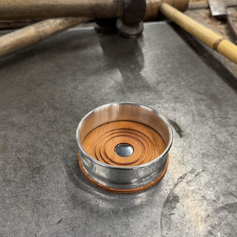 Wood And Pewter Small Bottle Coaster