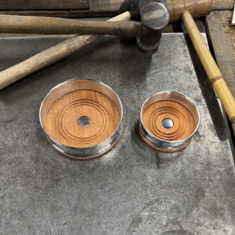 Wood And Pewter Small Bottle Coaster