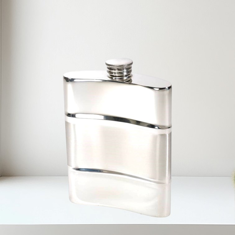 Part Satin 6oz Pewter Kidney Hip Flask back view of Part Satin Pewter Kidney Flask