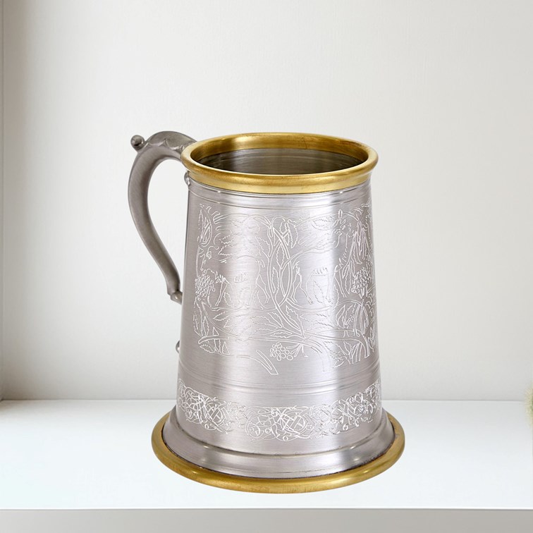 Brass Rim Stag Pewter Tankard | Brass Rim STAG Pewter Tankar Brass Rim Stag Pewter Tankard | Brass Rim STAG Pewter Tankar