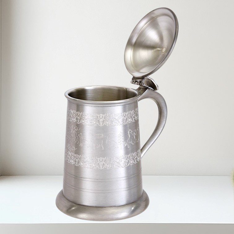 Lid open on Medieval Tankard