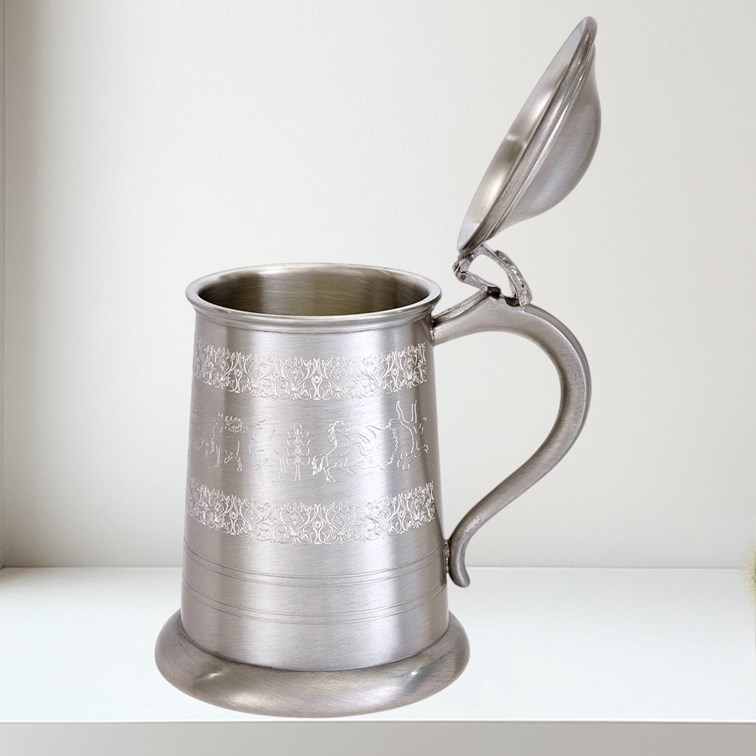 Lid open on Medieval Tankard