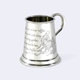 rear view of Little Miss Muffet quarter pint pewter Baby Mug
