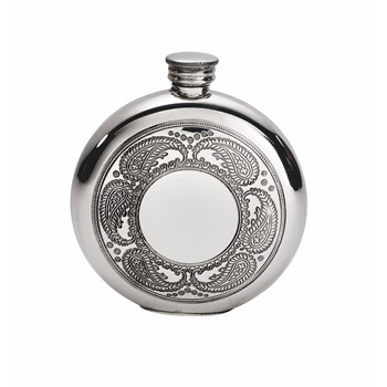 6oz Round Pewter Paisley Flask 6oz Round Pewter Paisley Flask