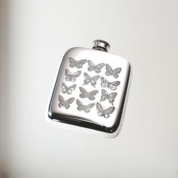 4oz Butterfly Pewter Pocket Flask 4oz Butterfly Pewter Pocket Flask