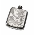 Peacock Pattern 4oz Pewter Pocket Flask Peacock Pattern 4oz Pewter Pocket Flask