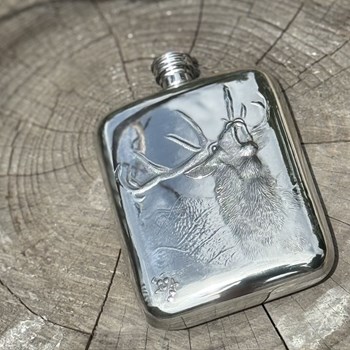 6oz Roaring Stag Pewter Pocket Flask