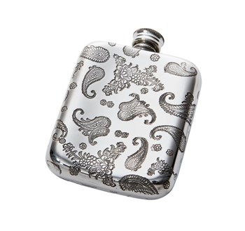 4oz Paisley Pewter Pocket Flask reverse view 4oz paisley pewter pocket flask