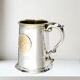 Front and Handle view of Celtic Gold 1 Pint Pewter and Brass Tankard