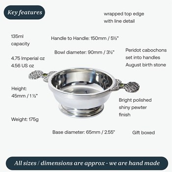 Birthstone Pewter Quaich August With Peridot Stones Birthstone Pewter Quaich August With Peridot Stones