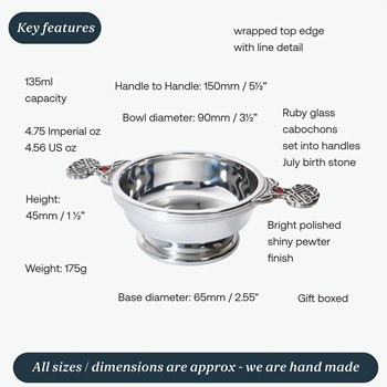 Birthstone Pewter Quaich July With Ruby Stones Birthstone Pewter Quaich July With Ruby Stones