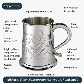 Jura Celtic Embossed One Pint Pewter Tankard