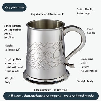 Islay Celtic Embossed One Pint Pewter Tankard