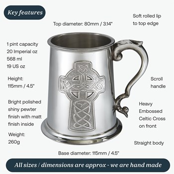 Embossed Celtic Cross One Pint Pewter Tankard Embossed Celtic Cross One Pint Pewter Tankard