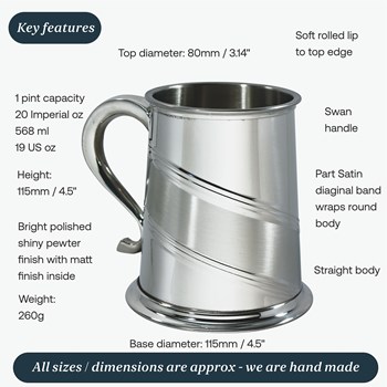 Diagonal Stripe One Pint Pewter Tankard