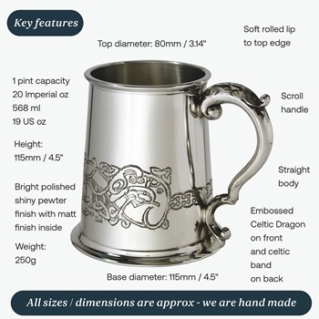 Celtic Dragon One Pint Pewter Tankard