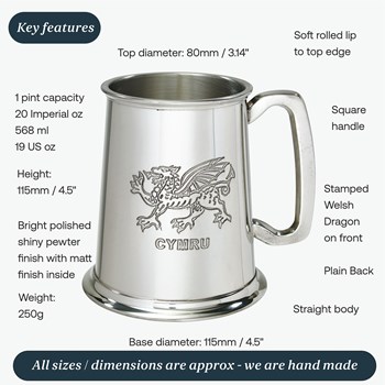 Welsh Dragon One Pint Pewter Tankard