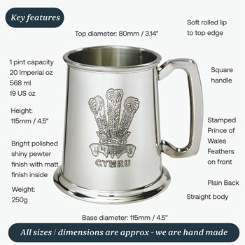 Prince Of Wales Feathers One Pint Pewter Tankard Prince Of Wales Feathers One Pint Pewter Tankard