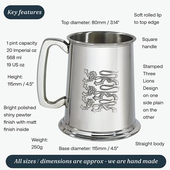 Three Lions One Pint Pewter Tankard Three Lions One Pint Pewter Tankard
