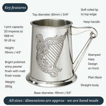 Irish Harp  One Pint Pewter Tankard