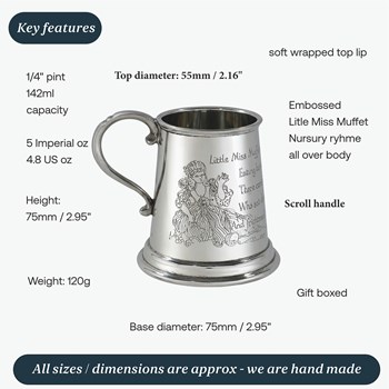 Little Miss Muffet Quarter Pint Pewter Baby Mug Little Miss Muffet Quarter Pint Pewter Baby Mug