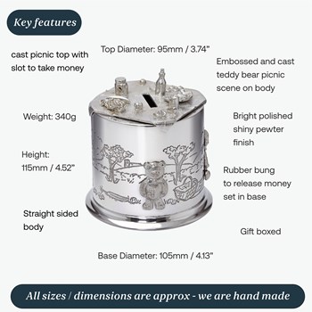Pewter Teddy Bears Picnic Money Box