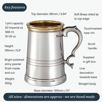 One Pint X Range Pewter And Brass Worcester Tankard