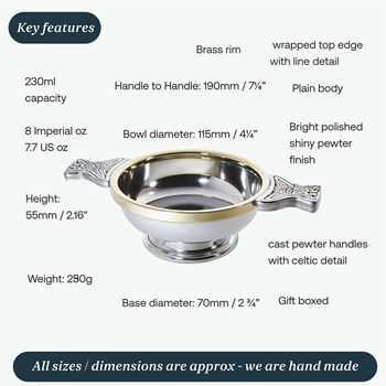 Large Brass Rim Pewter Quaich