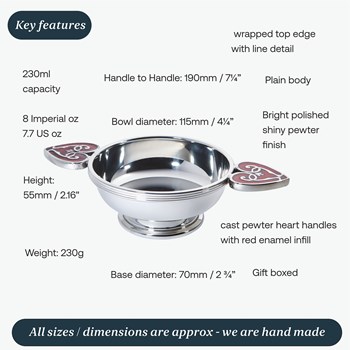 Large Red Heart Of The Highlands Pewter Quaich Large Red Heart Of The Highlands Pewter Quaich