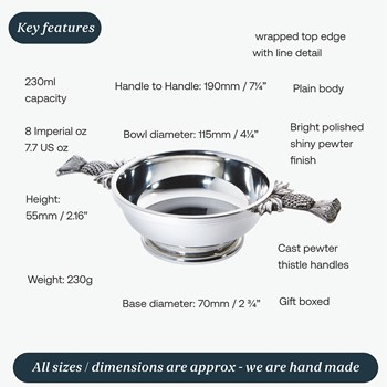 Large Thistle Handle Pewter Quaich